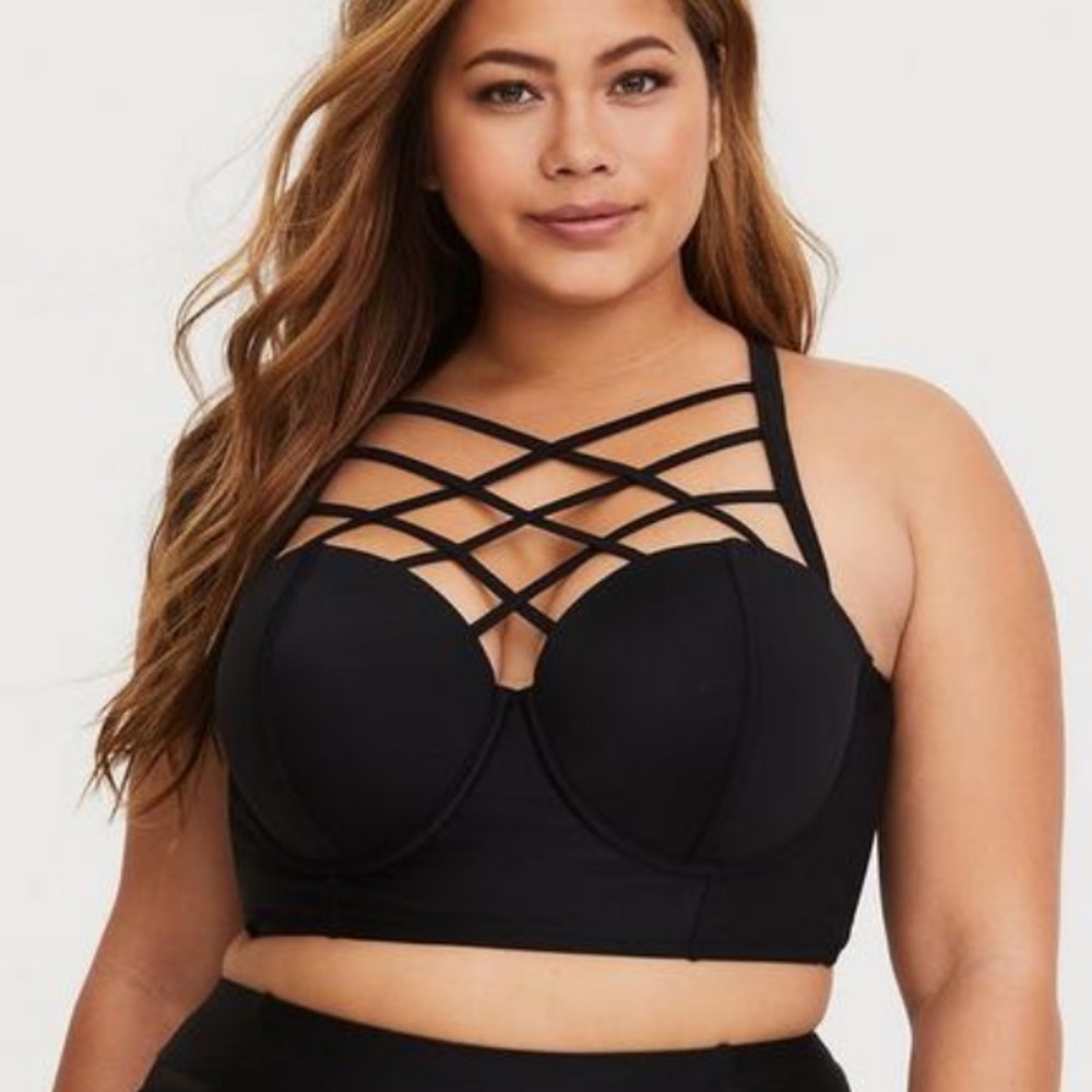 torrid Black Strappy Longline Bikini Top